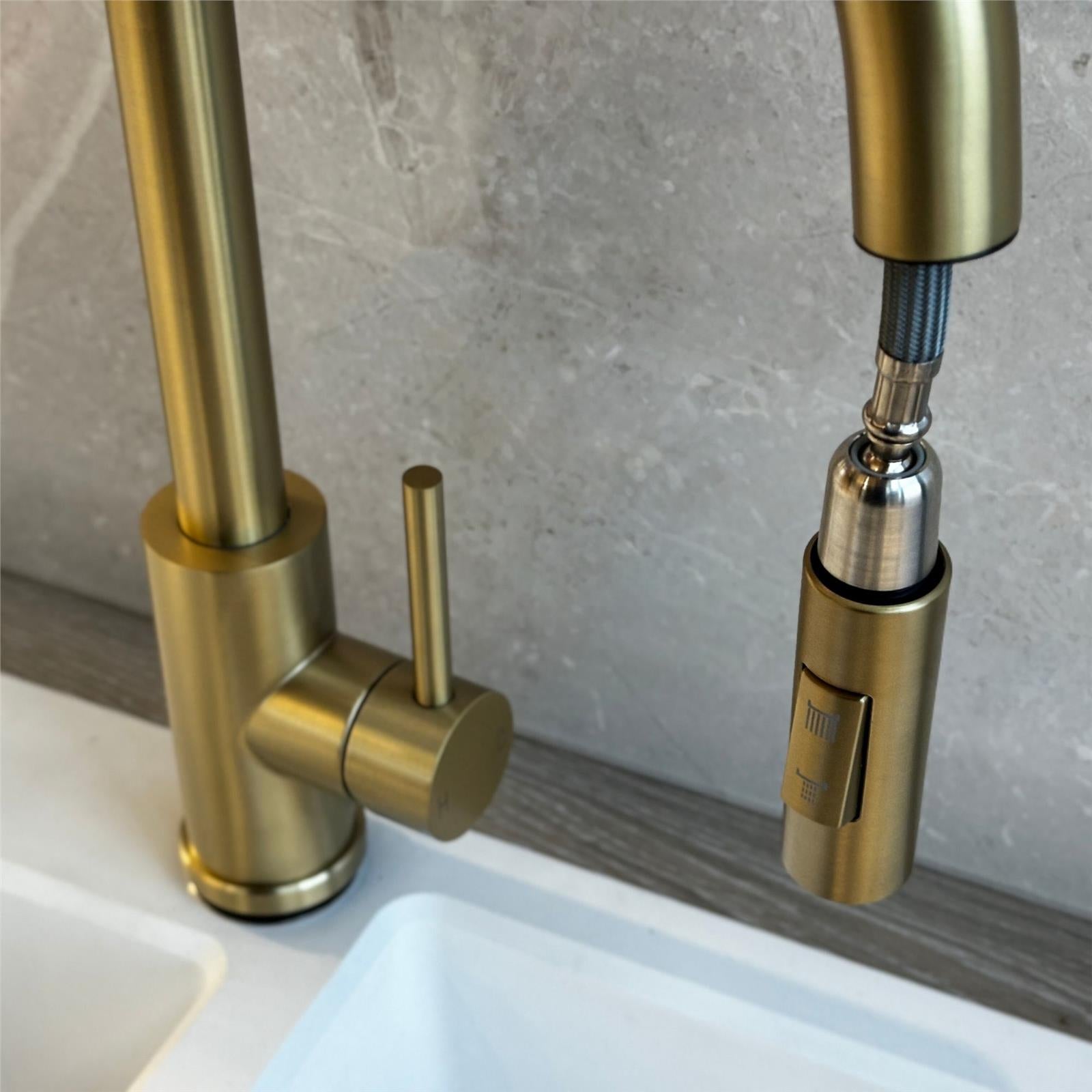 Liquida CT455BR Single Lever Pull Out Brushed Brass Kitchen Mixer Tap